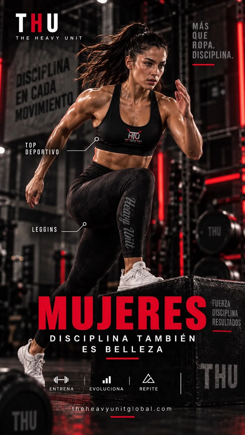 Mujeres – Disciplina también es belleza. Top deportivo y leggins The Heavy Unit